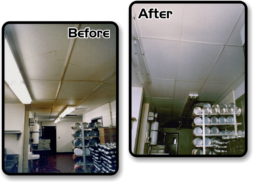 Before and After Cleaning of the Acoustical Ceilings